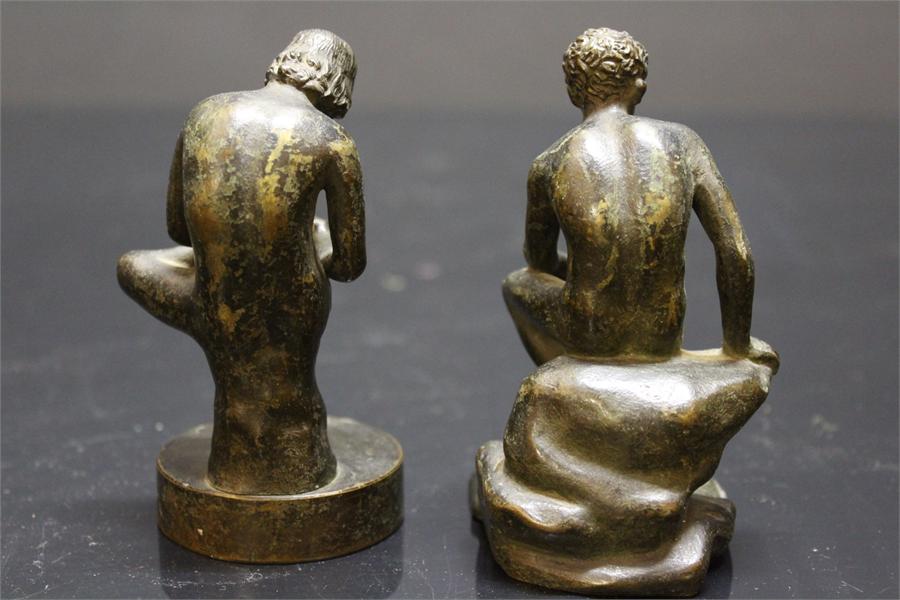 Two bronze figures of seated males, one with winged feet. Height: - Image 13 of 18