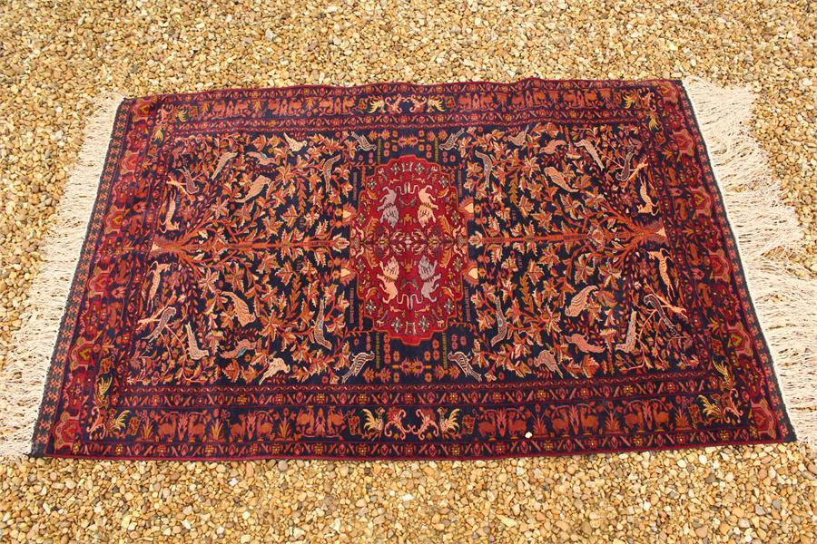 A mid 20th century afghan, tribal silk and wool on silk rug, dated 1361 in the Farsi calendar a very - Image 4 of 12