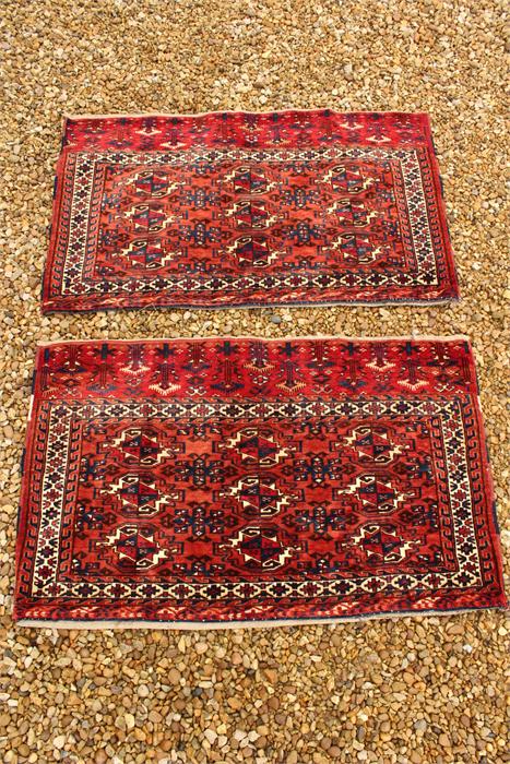 A pair of fine quality Mid 19th century turkoman, very fine weave torba rugs; both approximately - Image 4 of 12
