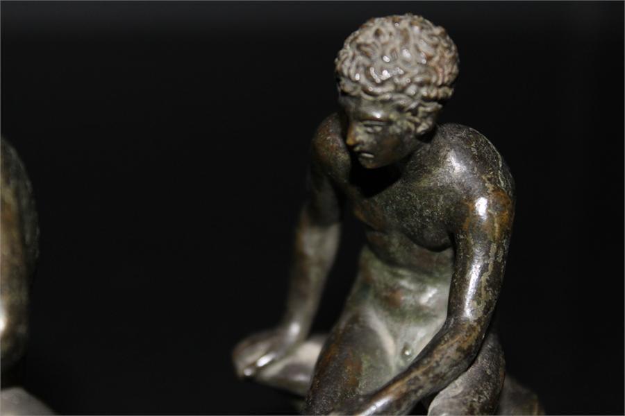 Two bronze figures of seated males, one with winged feet. Height: - Image 6 of 18