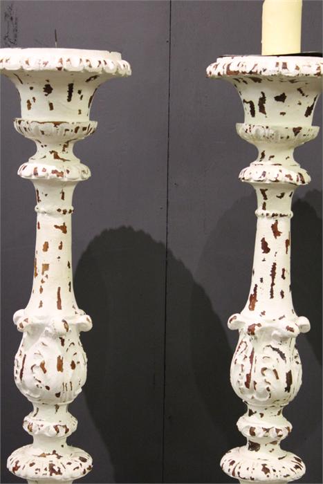 A pair of large wooden painted pricket candle stands. - Image 3 of 20