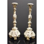 A Pair of small Wooden painted Pricket Candle Stands - modern