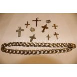 a collection of religious metal crosses crucifix jewellery pieces mainly catholic inc a chain