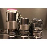 A set of 3 No. Olympus OM-SYSTEM Zuiko lenses 100-200mm , 75-100mm and one f = 85mm F.ZUIKO AUTO-T