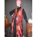 Bicel 1970s dress and with over waistcoat in red orange and pink fits up to 18