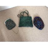 1920s Beaded bag with green velvet. with a small amount of damage