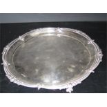 silver plated round pie crust tray claw feet by walker & Hall