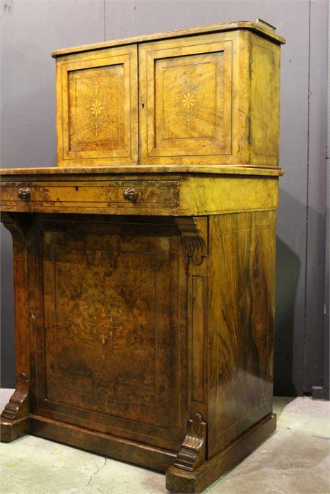 A Fine Burr Walnut Davenport Music cabinet - 19th Century.Inlaid with boxwood and ebony , a 3/4 gilt - Image 2 of 6