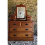 dressing chest of drawers with mirror - early 20th century walnut