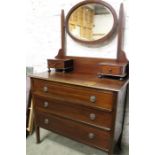 vintage mahogany and inlaid dressing table chest with drawers and oval mirror