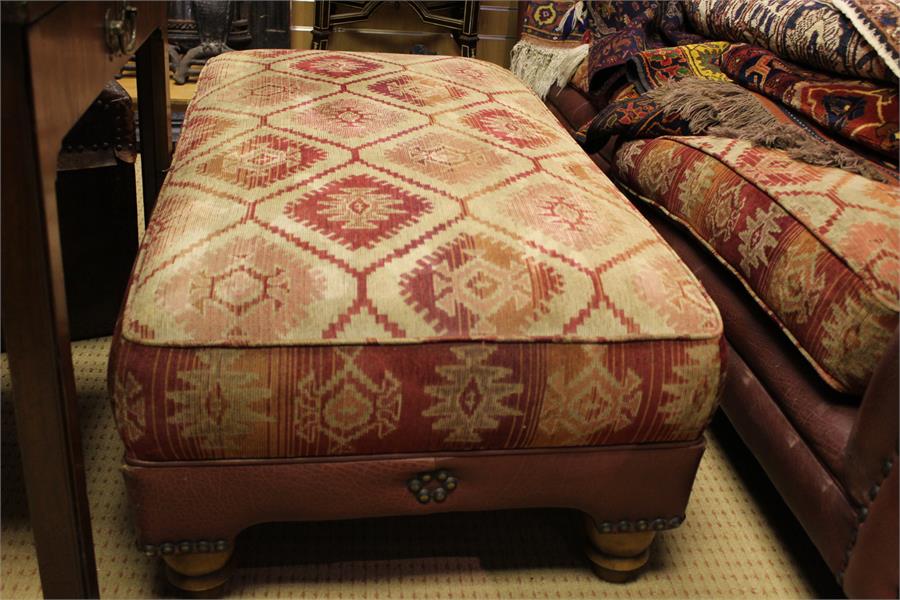A leather and Kilim (Kelim) type fabric large footstool / Hearth / Centre Stool - Modern - Image 2 of 23
