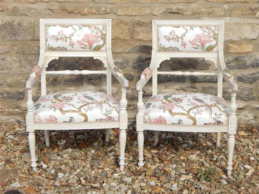 Pair of French armchairs in original paint, first quarter 20th Century. ~