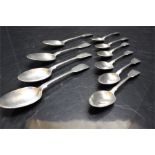 A matched quantity of silver old english pattern dessert and table spoons - all London - 10 No.