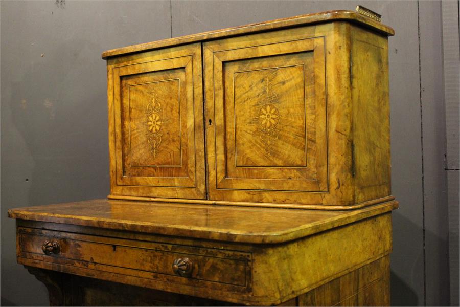 A Fine Burr Walnut Davenport Music cabinet - 19th Century.Inlaid with boxwood and ebony , a 3/4 gilt - Image 3 of 6