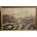 Oil on canvas painting of shipwrecks and the life boat "the Bradford" Signed T.Ormond