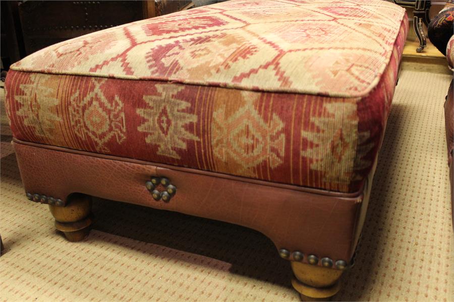 A leather and Kilim (Kelim) type fabric large footstool / Hearth / Centre Stool - Modern - Image 3 of 23