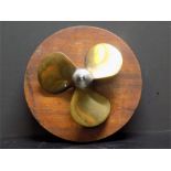 brass ships propeller - mounted on wood