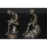 Two bronze figures of seated males, one with winged feet. Height: