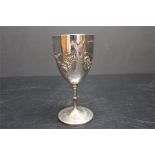 A 19th century Silver Goblet of urn form on raised tapering foot with beaded decoration, floral swag