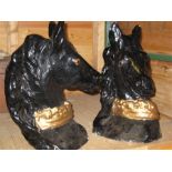 A pair of vintage fairground style horse head gate pier finials, gilt decoration with glass eyes.