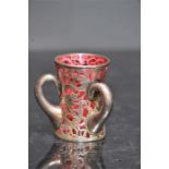 cranberry and white metal vase