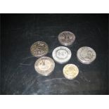 set of a variety of silver coins and one 1986 two pound coin. Four silver five pound coins. Two