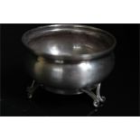 silver salt or sugar bowl on three scroll feet supports - maker H&H in three ovals - Hukin & Heath
