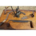 Scythe, sheep shears (Cutlass logo) and mincer. Also Robert Sorby & Sons (kangaroo logo) Sheffield