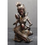 Indian / Balinese wooden possibly teak carved krishna figure with "Puja" marking on the base