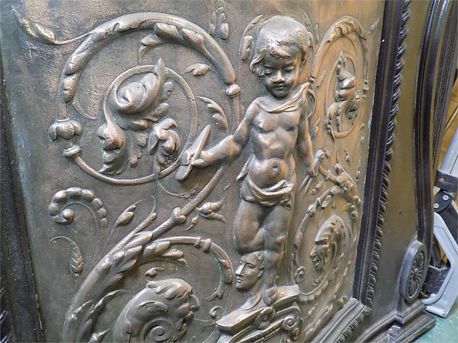 Cast Iron and Copper Putti relief Overmantel