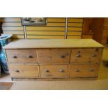 A Pine haberdashery shop fitting set of six drawers originally from a wool shop in Featherstone West