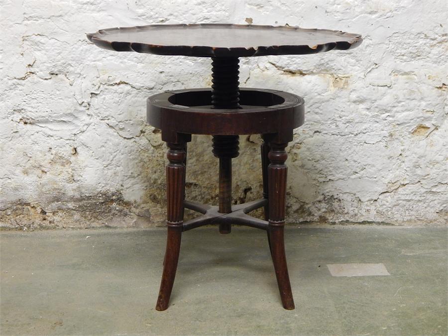 A Piano Stool base with pie-crust tray top table conversion, appears to be a solid top, moulding not