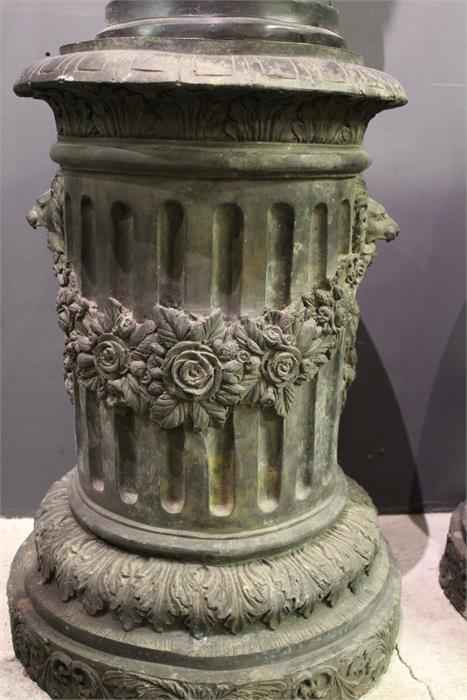 A pair of 19th / 20th century bronze circular column plinths with lion and floral swag decoration, - Image 6 of 8