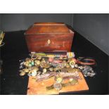 victorian tea caddy with contents inc medals millitary buttons etc