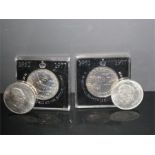 two silver coins silver jubilee crowns 1952 to 1977 and two churchill silver coins 1965