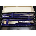 Pickle fork and butter knife boxed, silver covered handles - Sheffield - Maker H.B in diamond,