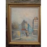 Oil on canvass - Parisian street scene in the 1920s signed Burnett lower right - The American artist