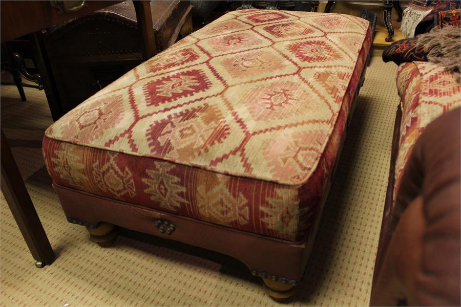 A leather and Kilim (Kelim) type fabric large footstool / Hearth / Centre Stool - Modern