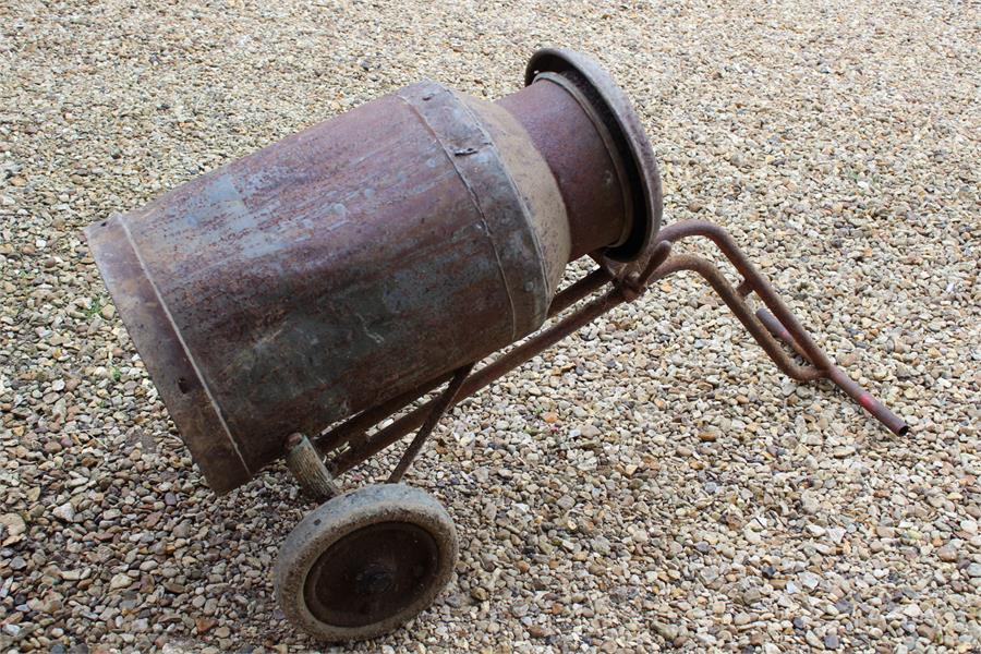 vintage metal milk churn with lid on a metal trolley - Image 3 of 4