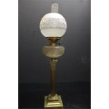 Heavy 19th century Maple Oil Lamp - Brass Corinthian column with etched glass shade and a/f