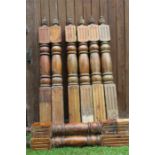 Salvage - Pine newel posts with acanthus carved urn shaped finials, 19th century, traces of old