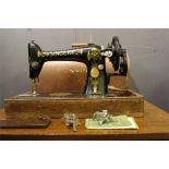 A Singer Sewing machine with colourful decoration - cased - No. Y652091