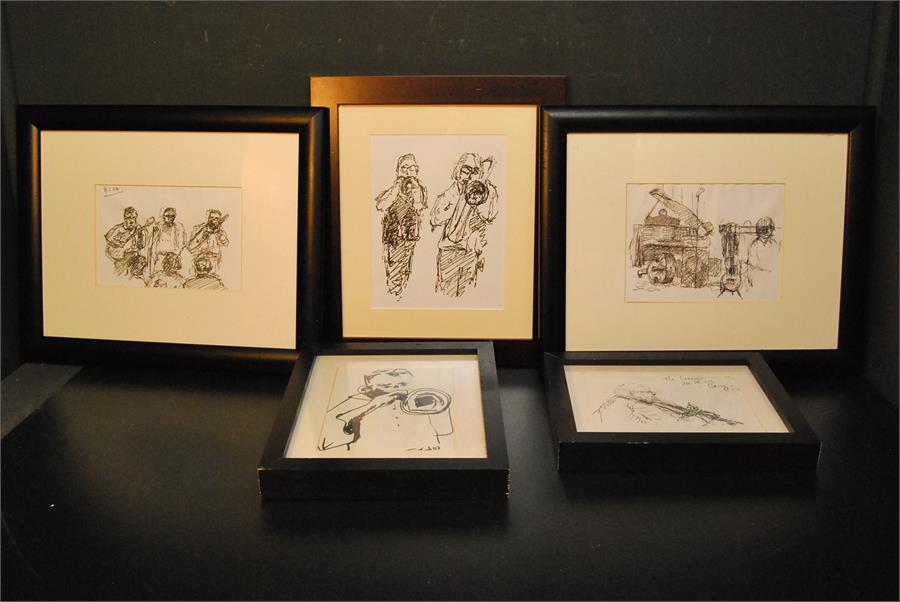 Of local Stamford interest - five pen and ink drawings of musicians at the George Hotel - Image 13 of 23