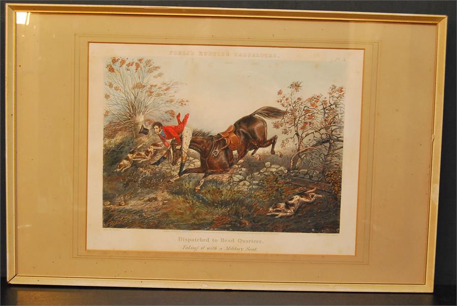 Hunting sporting print - "dispatched to headquarters" " taking with it a military seat" Published - Image 9 of 14