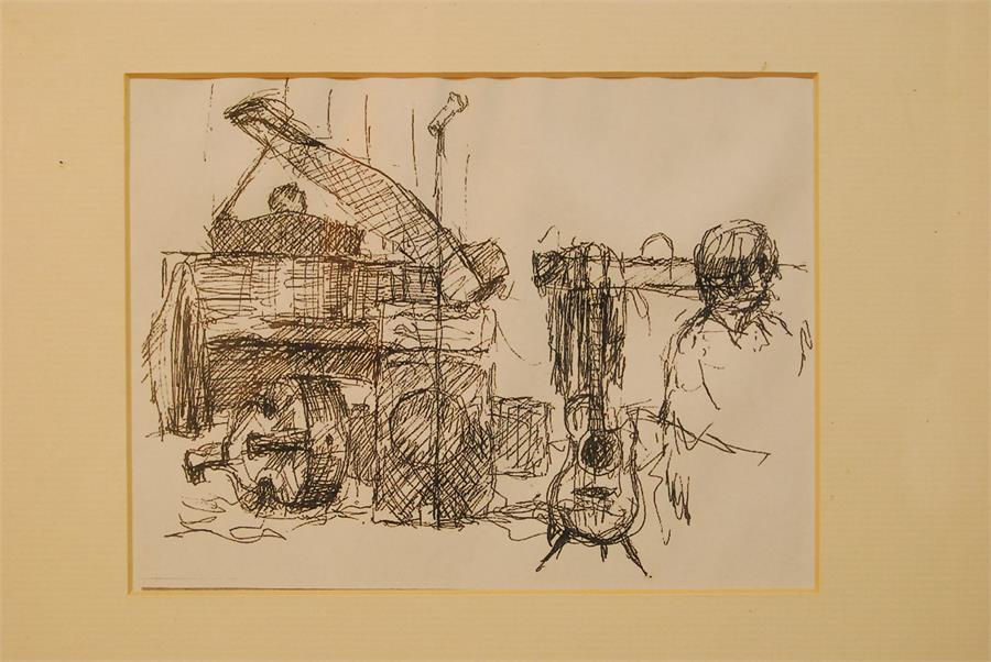 Of local Stamford interest - five pen and ink drawings of musicians at the George Hotel - Image 18 of 23