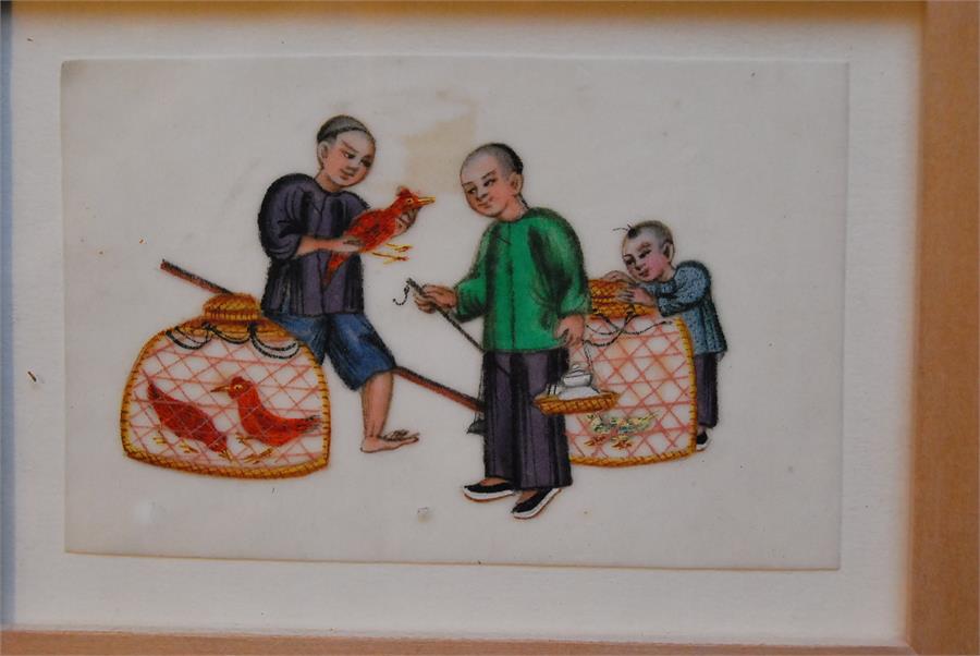 Four Chinese watercolours on pith / rice paper. Trading scenes. - Image 8 of 21