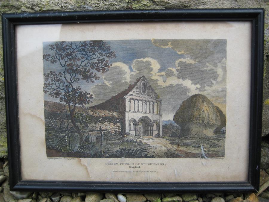 Of local interest: A small engraving of the Priory Church of St Leonards Stamford. Engraving by - Image 3 of 4