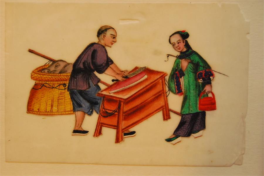 Four Chinese watercolours on pith / rice paper. Trading scenes. - Image 5 of 21