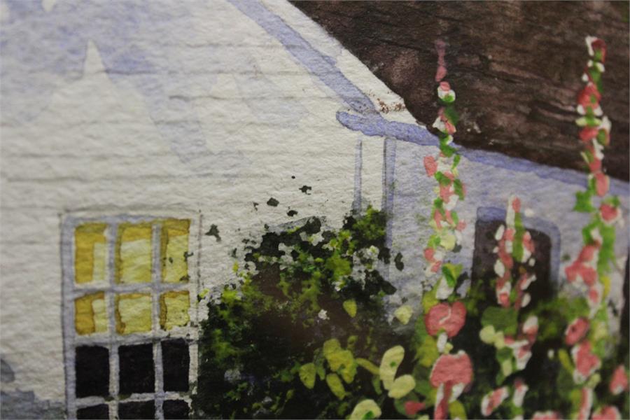 Watercolour of a New England scene ' Clapperboard Cottage ' bearing signature "J.Parker". - Image 15 of 39