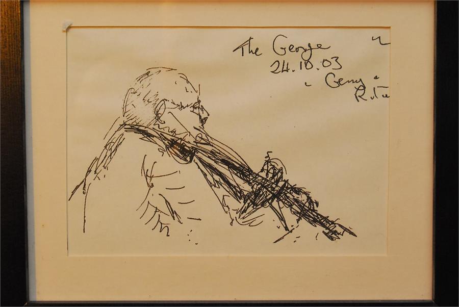 Of local Stamford interest - five pen and ink drawings of musicians at the George Hotel - Image 9 of 23